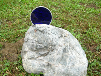 Stone, blue glass
